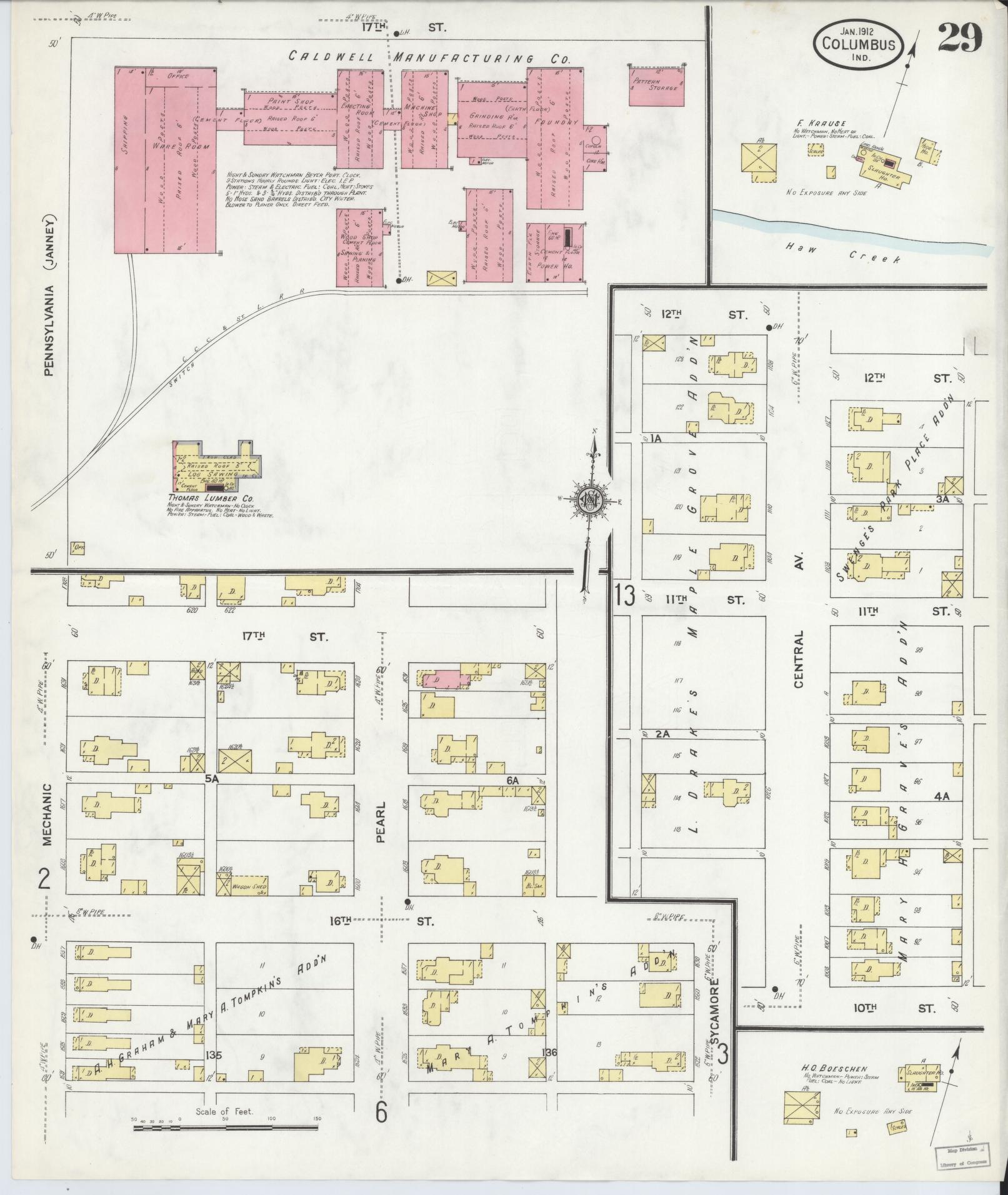 Sanborn Fire Insurance Map from Columbus, Bartholomew County, Indiana (1912), Sheet #0029 - Complete Map Set gallery image, historic Sanborn map, vintage wall art, Indiana Indiana