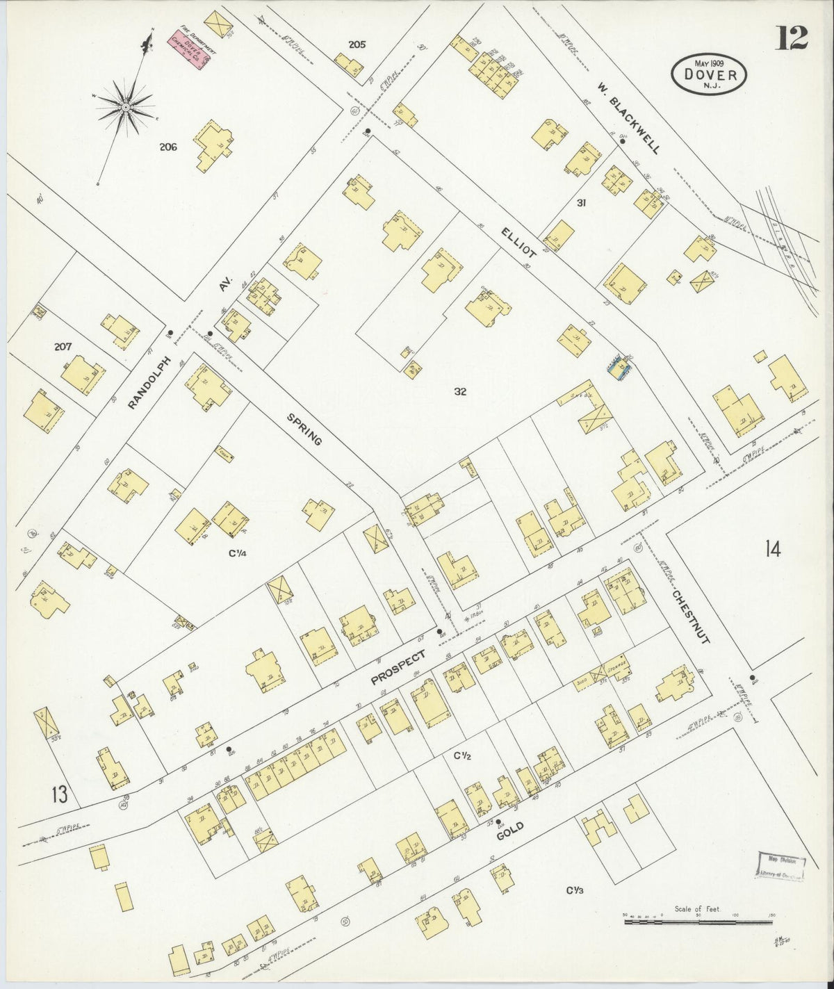 Sanborn Fire Insurance Map from Dover, Morris County, New Jersey (1909), Sheet #0012 - Complete Map Set gallery image, historic Sanborn map, vintage wall art, New Jersey New Jersey