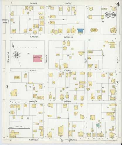 Sanborn Fire Insurance Map from Beaufort, Beaufort County, South Carolina (1905), Sheet #0004 - Complete Map Set gallery image, historic Sanborn map, vintage wall art, South Carolina South Carolina
