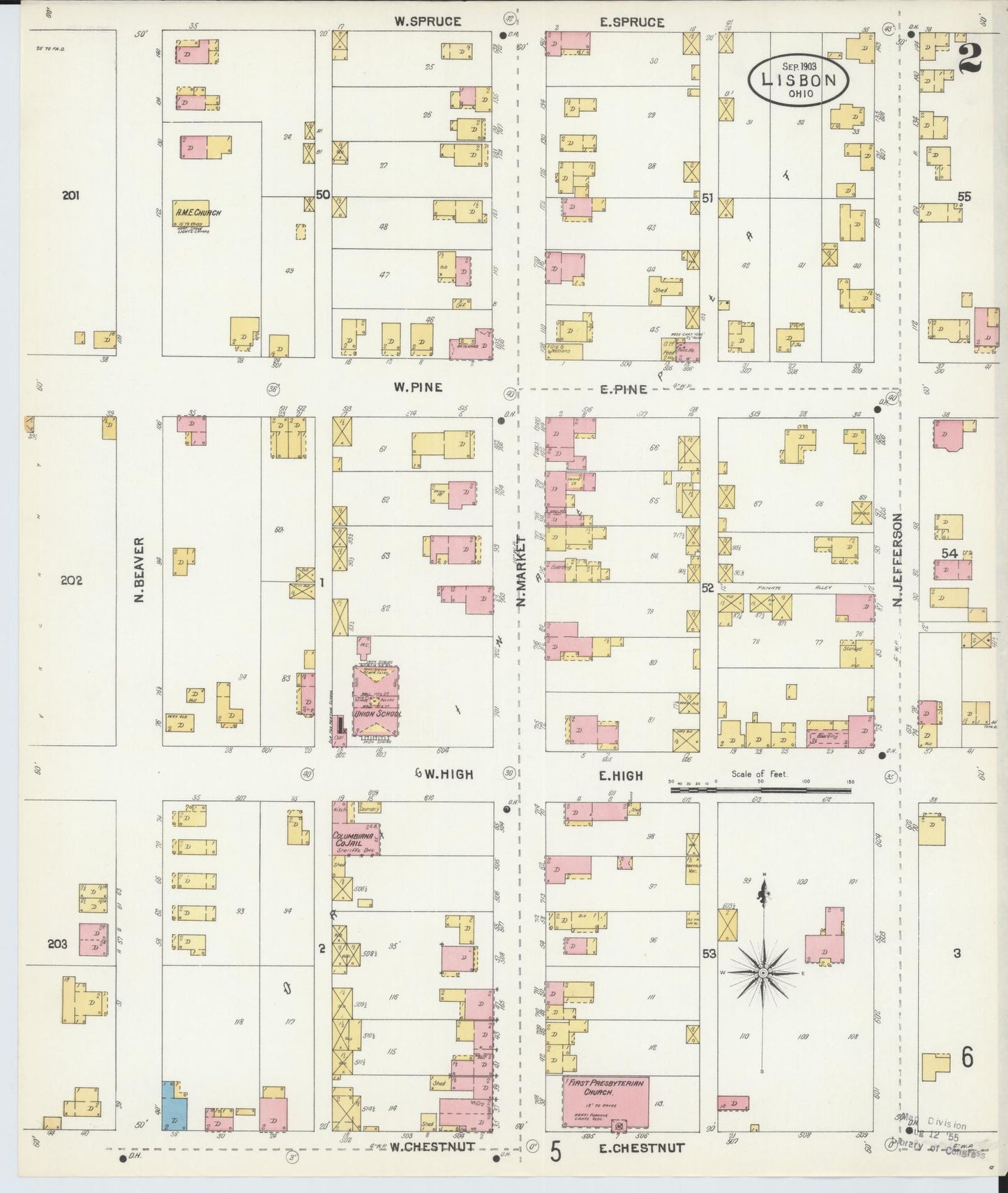 Sanborn Fire Insurance Map from Lisbon, Columbiana County, Ohio (1903), Sheet #0002 - Historic Sanborn Fire Insurance Map Print, vintage old map wall art, antique decor, genealogy gift, Ohio Ohio map