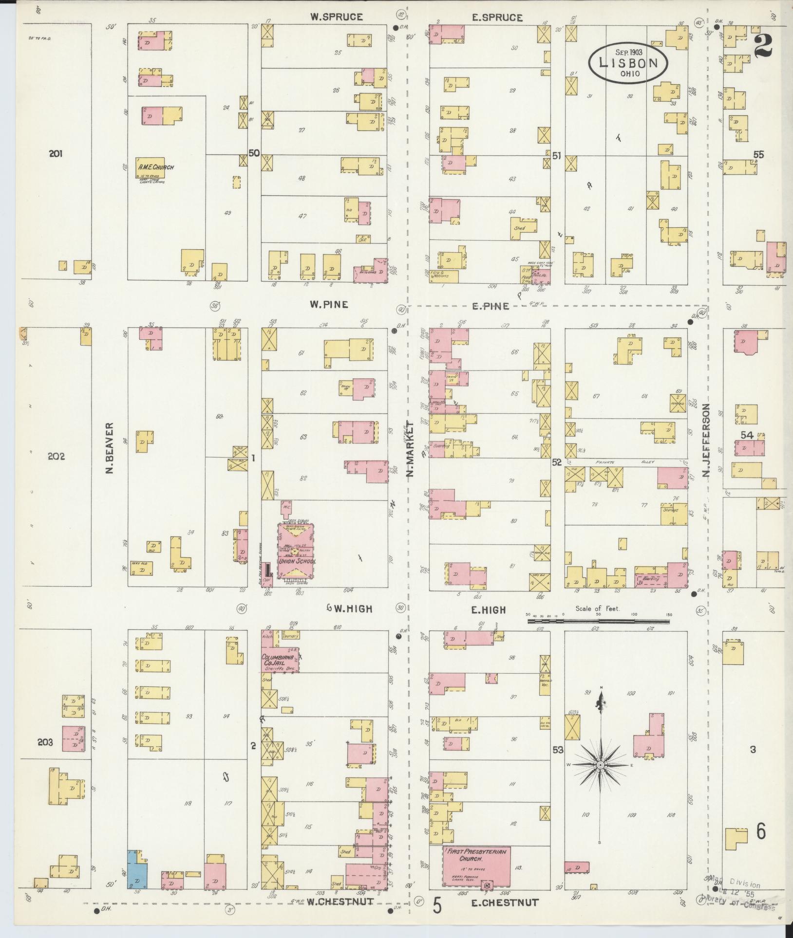 Sanborn Fire Insurance Map from Lisbon, Columbiana County, Ohio (1903), Sheet #0002 - Historic Sanborn Fire Insurance Map Print, vintage old map wall art, antique decor, genealogy gift, Ohio Ohio map