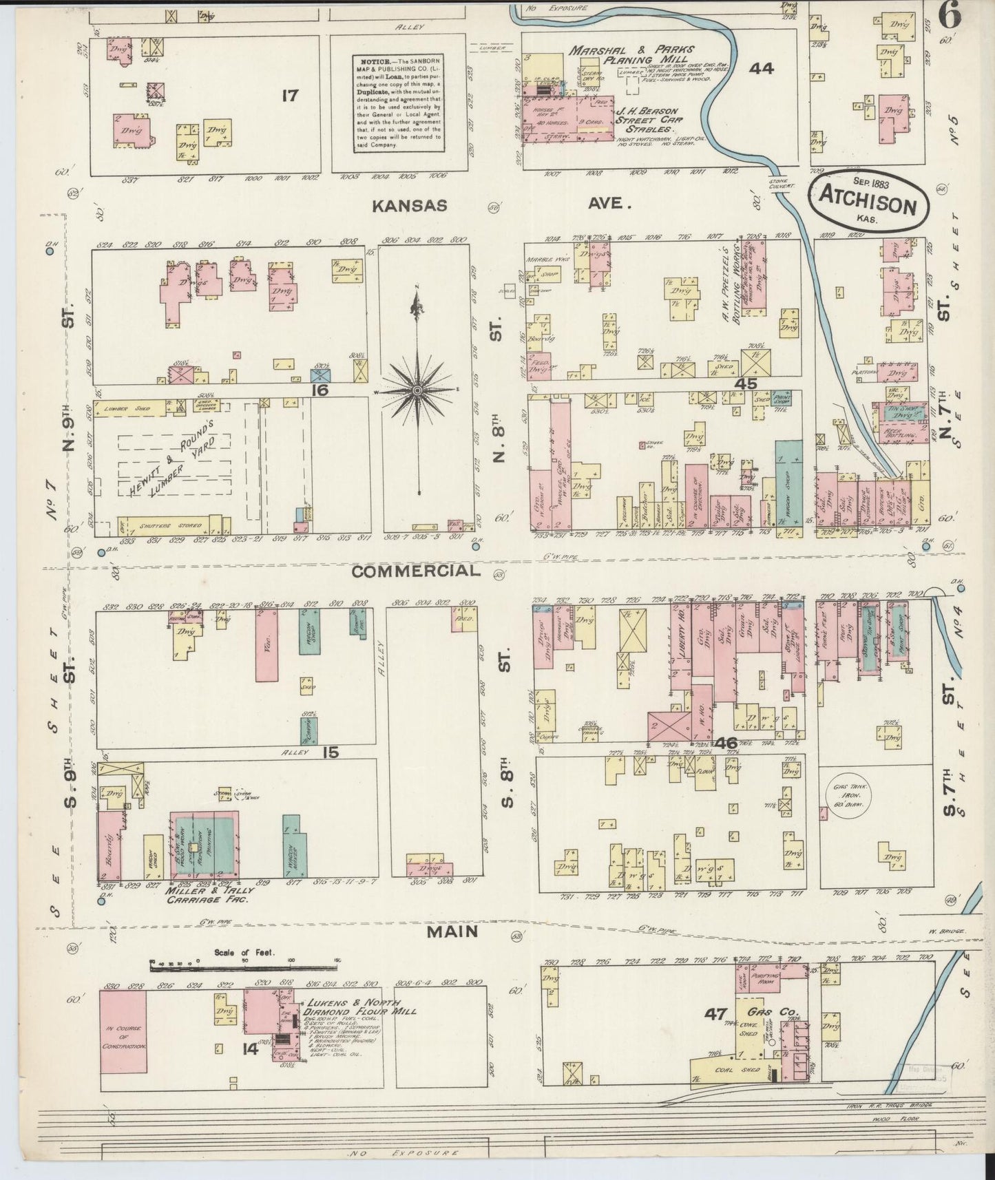 Sanborn Fire Insurance Map from Atchison, Atchison County, Kansas (1883), Sheet #0006 - Historic Sanborn Fire Insurance Map Print, vintage old map wall art, antique decor, genealogy gift, Kansas Kansas map