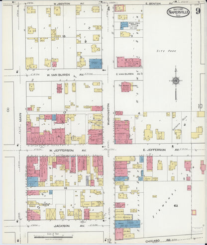 Sanborn Fire Insurance Map from Naperville, Du Page County, Illinois (1921), Sheet #0009 - Complete Map Set gallery image, historic Sanborn map, vintage wall art, Illinois Illinois