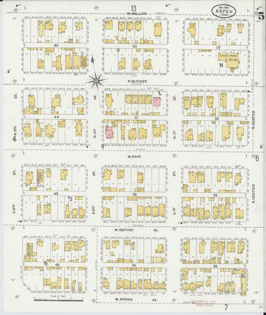 Sanborn Fire Insurance Map from Aspen, Pitkin County, Colorado (1904), Sheet #0005 - Historic Sanborn Fire Insurance Map Print, vintage old map wall art, antique decor, genealogy gift, Colorado Colorado map