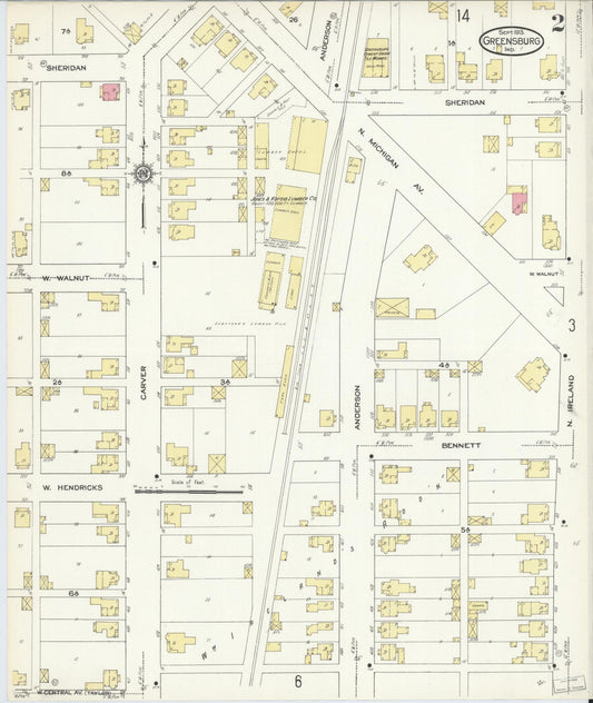 Sanborn Fire Insurance Map from Greensburg, Decatur County, Indiana (1913), Sheet #0002 - Historic Sanborn Fire Insurance Map Print, vintage old map wall art, antique decor, genealogy gift, Indiana Indiana map