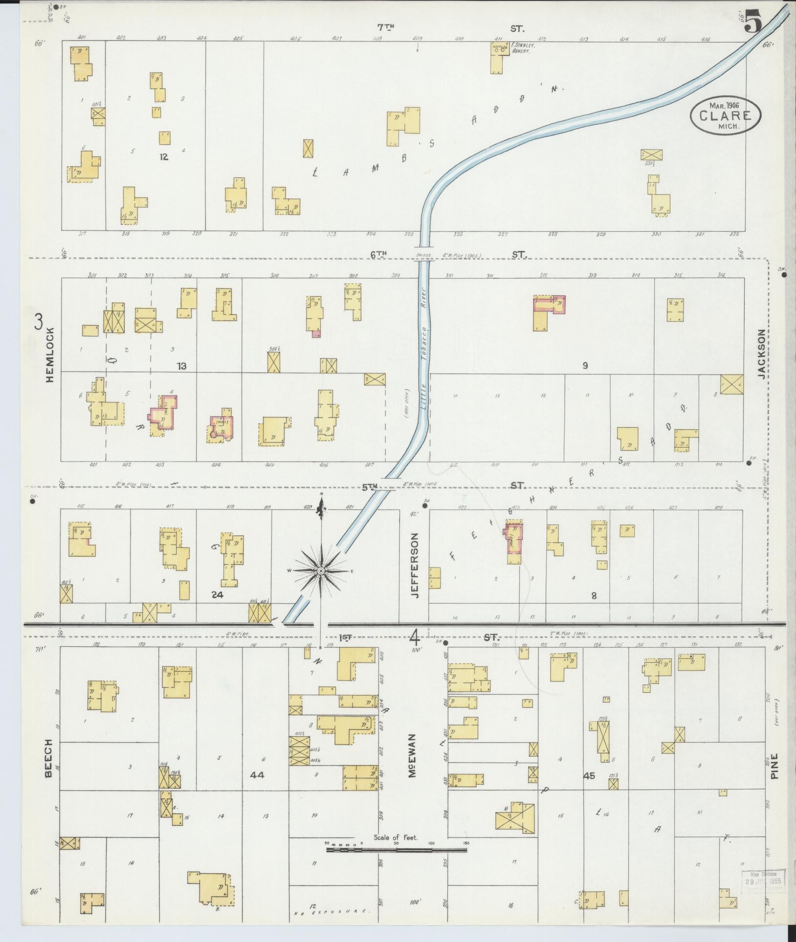 Sanborn Fire Insurance Map from Clare, Clare County, Michigan (1906), Sheet #0005 - Complete Map Set gallery image, historic Sanborn map, vintage wall art, Michigan Michigan