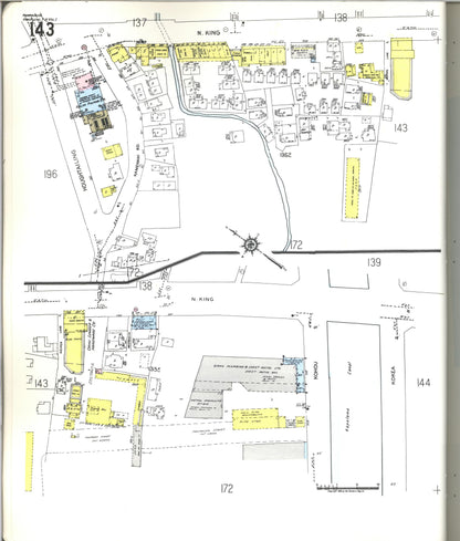 Sanborn Fire Insurance Map from Honolulu, Oahu County, Hawaii (1955), Sheet #0143 - Historic Sanborn Fire Insurance Map Print, vintage old map wall art