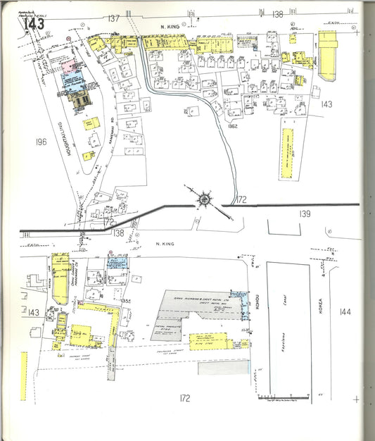 Sanborn Fire Insurance Map from Honolulu, Oahu County, Hawaii (1955), Sheet #0143 - Historic Sanborn Fire Insurance Map Print, vintage old map wall art
