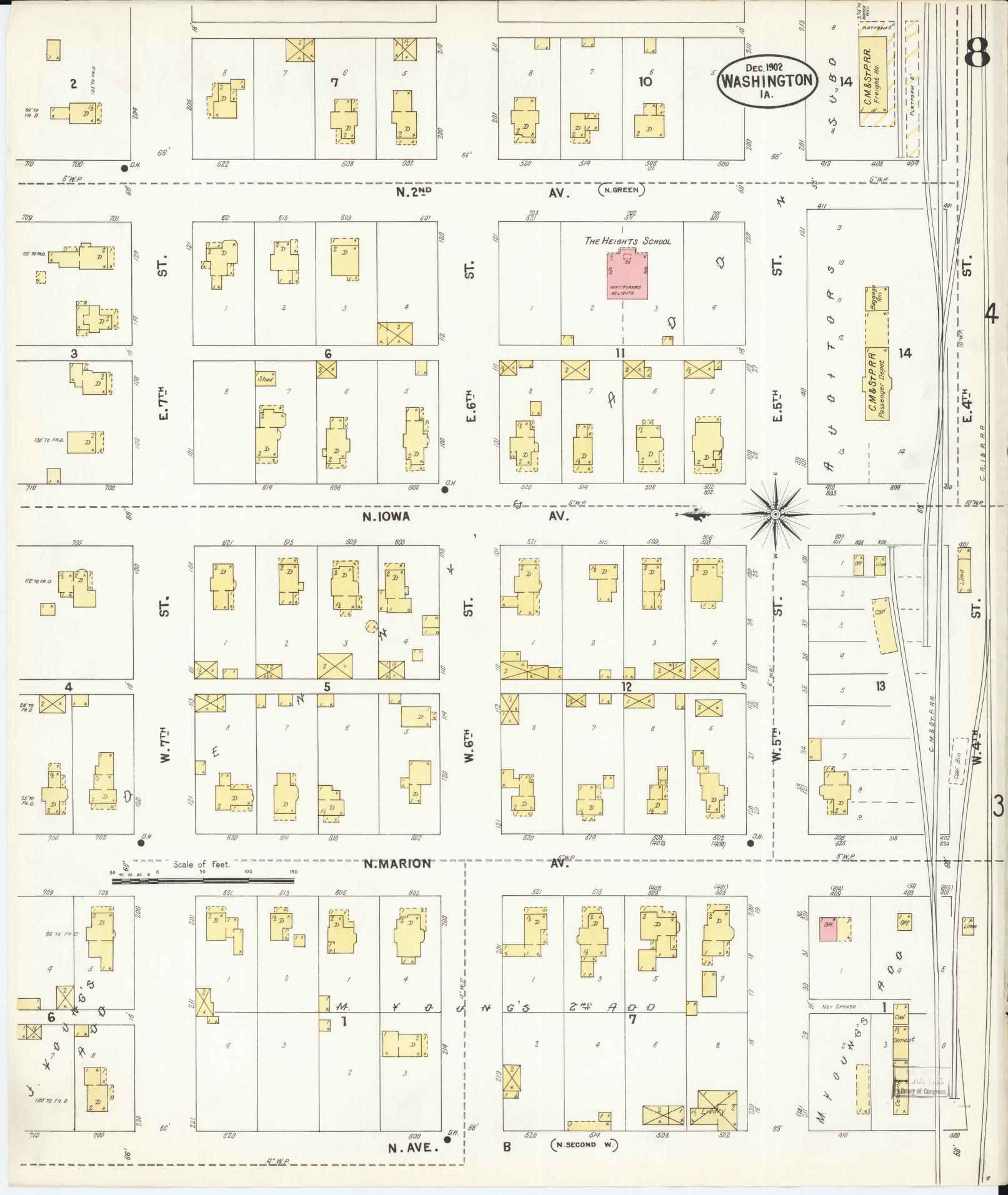 Sanborn Fire Insurance Map from Washington, Washington County, Iowa (1902), Sheet #0008 - Historic Sanborn Fire Insurance Map Print, vintage old map wall art