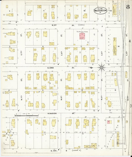 Sanborn Fire Insurance Map from Washington, Washington County, Iowa (1902), Sheet #0008 - Historic Sanborn Fire Insurance Map Print, vintage old map wall art