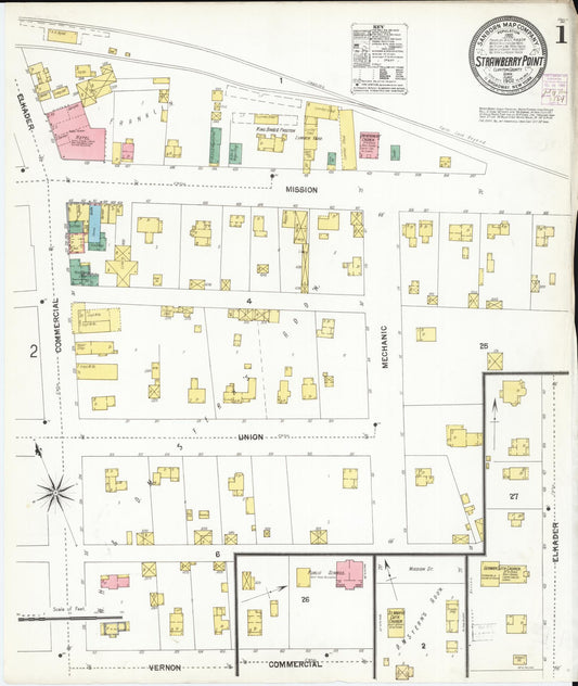 Sanborn Fire Insurance Map from Strawberry Point, Clayton County, Iowa (1902), Sheet #0001 - Historic Sanborn Fire Insurance Map Print, vintage old map wall art