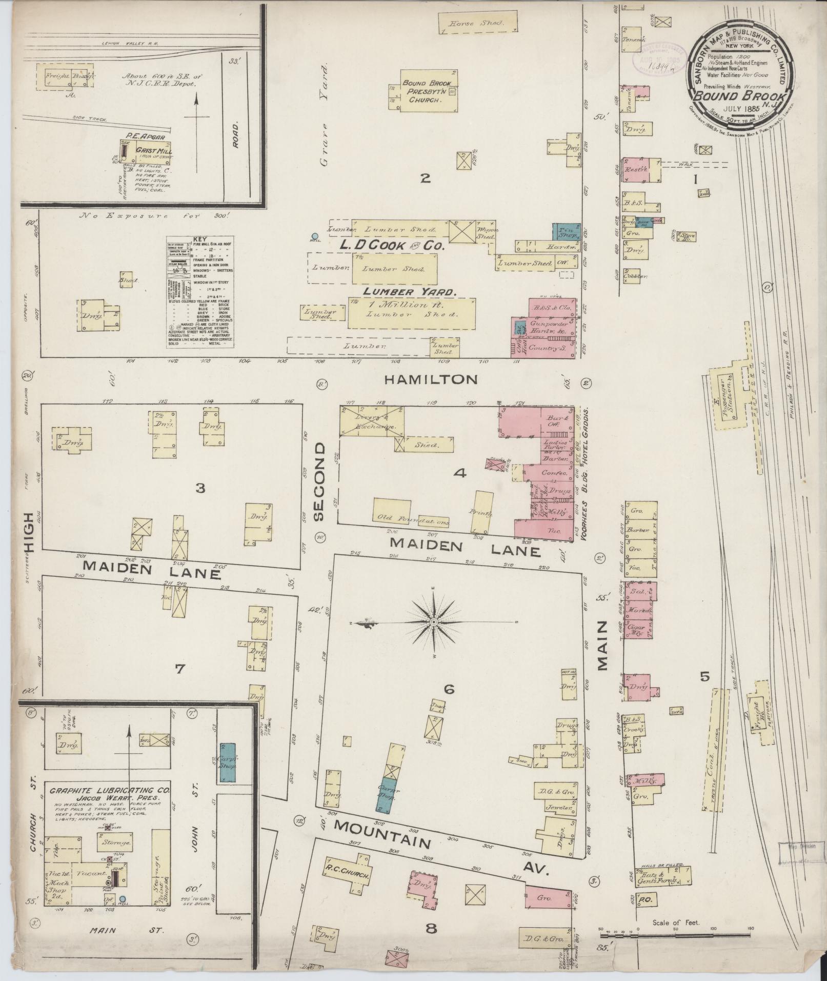 Sanborn Fire Insurance Map from Bound Brook, Somerset County, New Jersey. (1885) – Historic Sanborn Fire Insurance Map Print