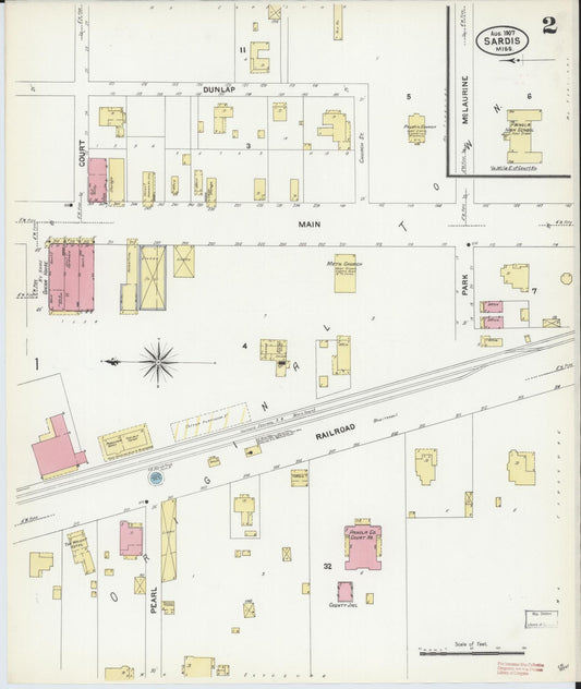 Sanborn Fire Insurance Map from Sardis, Panola County, Mississippi (1907), Sheet #0002 - Historic Sanborn Fire Insurance Map Print, vintage old map wall art, antique decor, genealogy gift, Mississippi Mississippi map