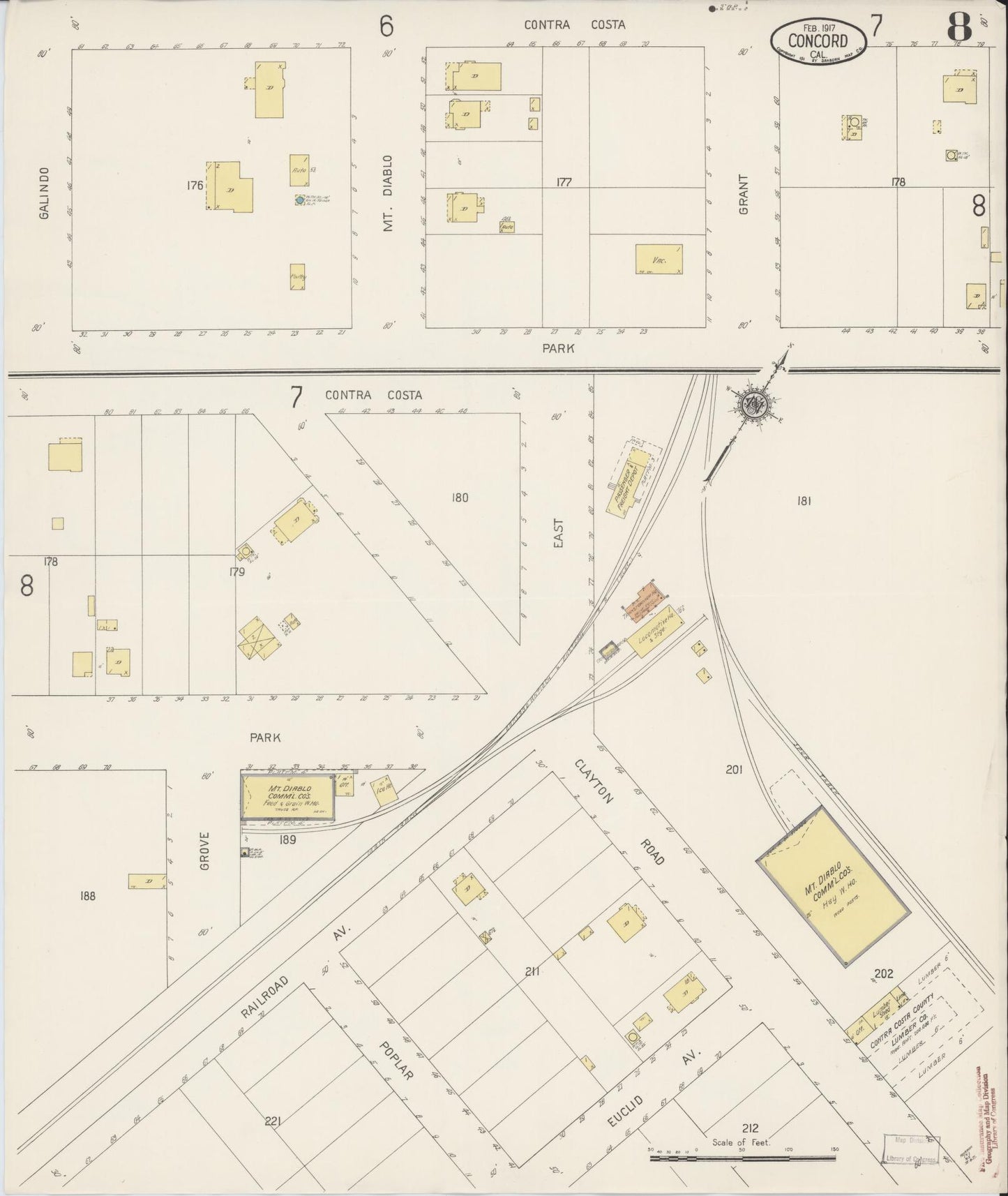 Sanborn Fire Insurance Map from Concord, Contra Costa County, California (1917), Sheet #0008 - Historic Sanborn Fire Insurance Map Print, vintage old map wall art, antique decor, genealogy gift, California California map