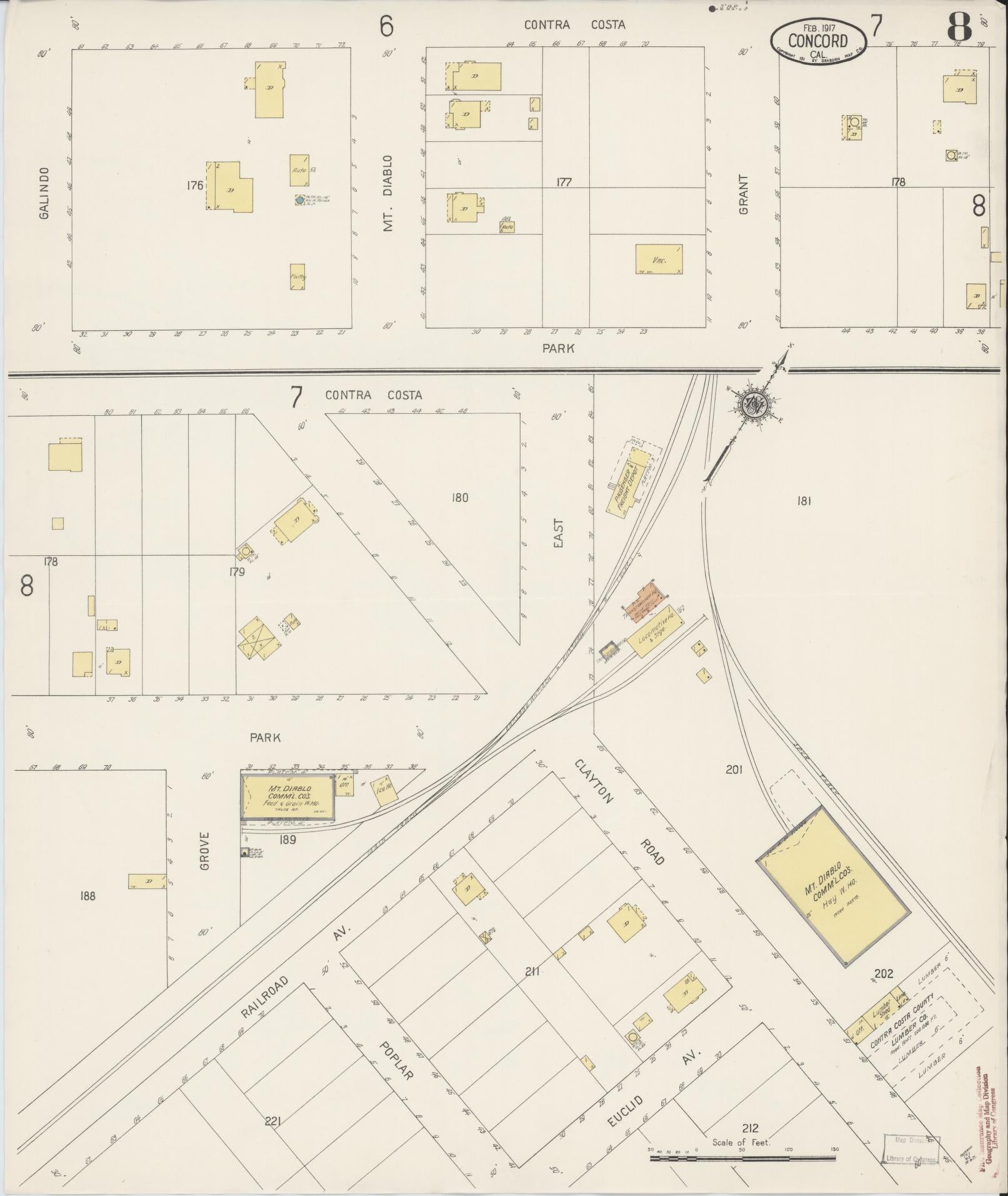 Sanborn Fire Insurance Map from Concord, Contra Costa County, California (1917), Sheet #0008 - Historic Sanborn Fire Insurance Map Print, vintage old map wall art, antique decor, genealogy gift, California California map