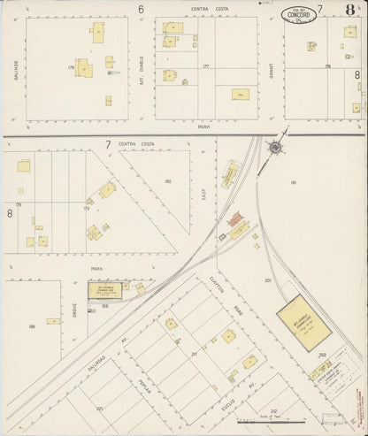 Sanborn Fire Insurance Map from Concord, Contra Costa County, California (1917), Sheet #0008 - Historic Sanborn Fire Insurance Map Print, vintage old map wall art, antique decor, genealogy gift, California California map