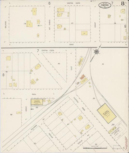 Sanborn Fire Insurance Map from Concord, Contra Costa County, California (1917), Sheet #0008 - Historic Sanborn Fire Insurance Map Print, vintage old map wall art, antique decor, genealogy gift, California California map