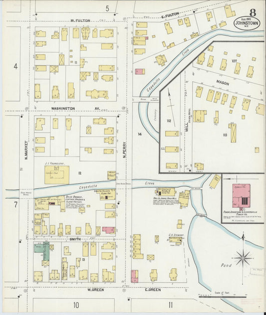Sanborn Fire Insurance Map from Johnstown, Fulton County, New York (1902), Sheet #0008 - Historic Sanborn Fire Insurance Map Print, vintage old map wall art, antique decor, genealogy gift, New York New York map