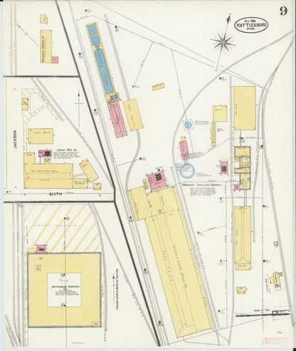 Sanborn Fire Insurance Map from Hattiesburg, Forrest County, Mississippi (1906), Sheet #0009 - Complete Map Set gallery image, historic Sanborn map, vintage wall art, Mississippi Mississippi