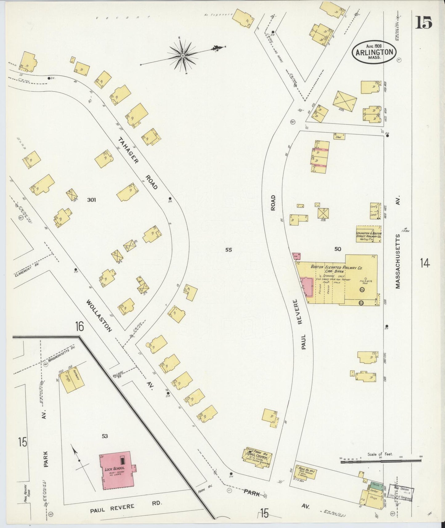 Sanborn Fire Insurance Map from Arlington, Middlesex County, Massachusetts (1908), Sheet #0015 - Complete Map Set gallery image, historic Sanborn map, vintage wall art, Massachusetts Massachusetts