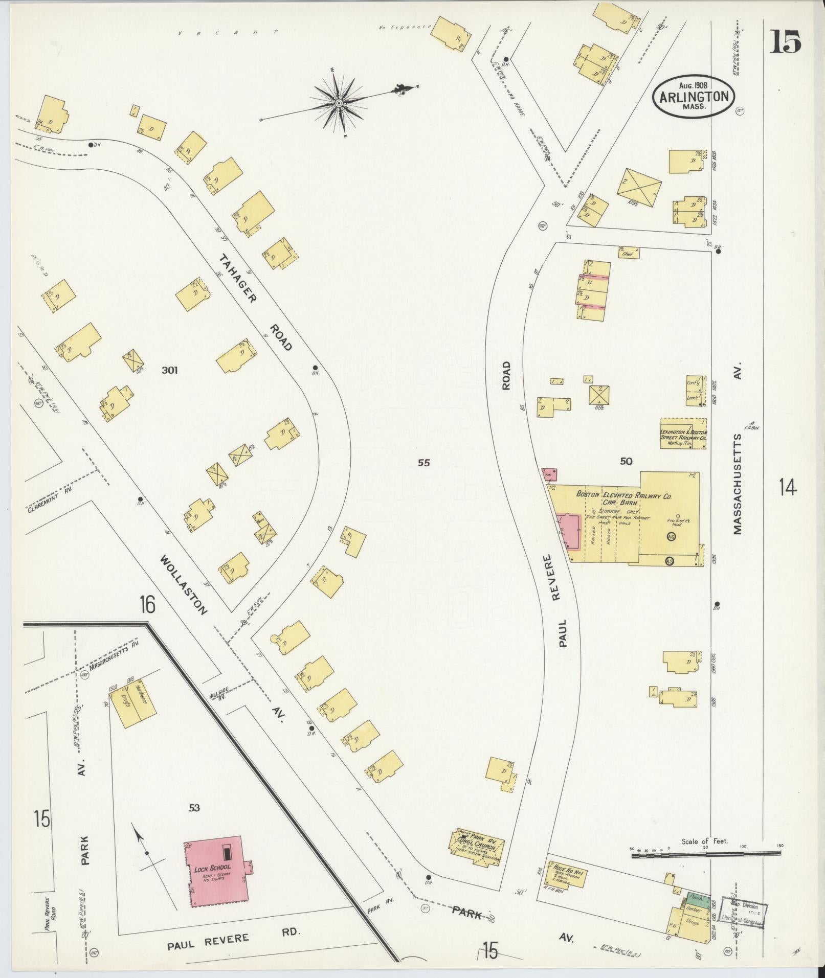 Sanborn Fire Insurance Map from Arlington, Middlesex County, Massachusetts (1908), Sheet #0015 - Complete Map Set gallery image, historic Sanborn map, vintage wall art, Massachusetts Massachusetts
