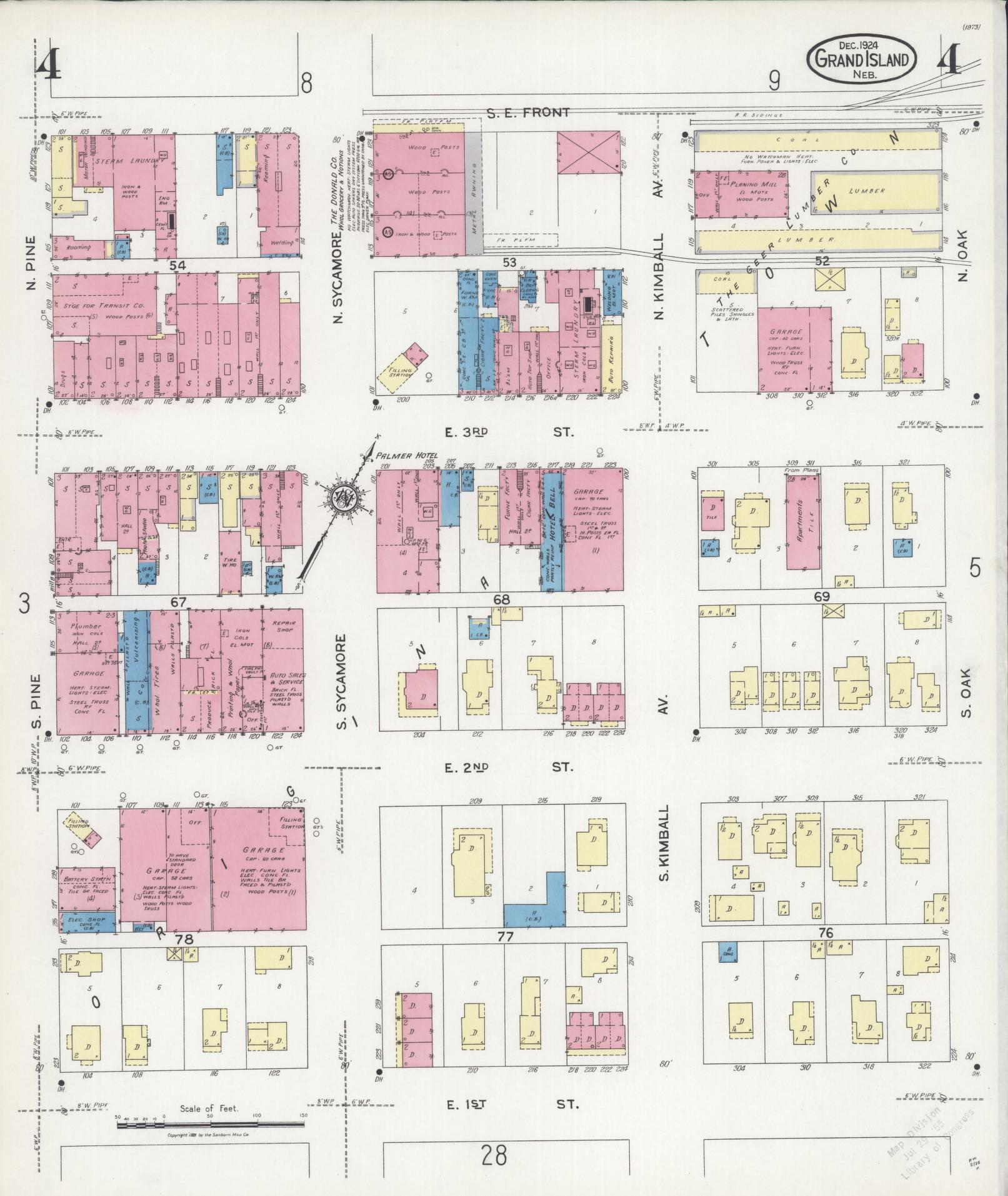 Sanborn Fire Insurance Map from Grand Island, Hall County, Nebraska (1924), Sheet #0004 - Historic Sanborn Fire Insurance Map Print, vintage old map wall art, antique decor, genealogy gift, Nebraska Nebraska map