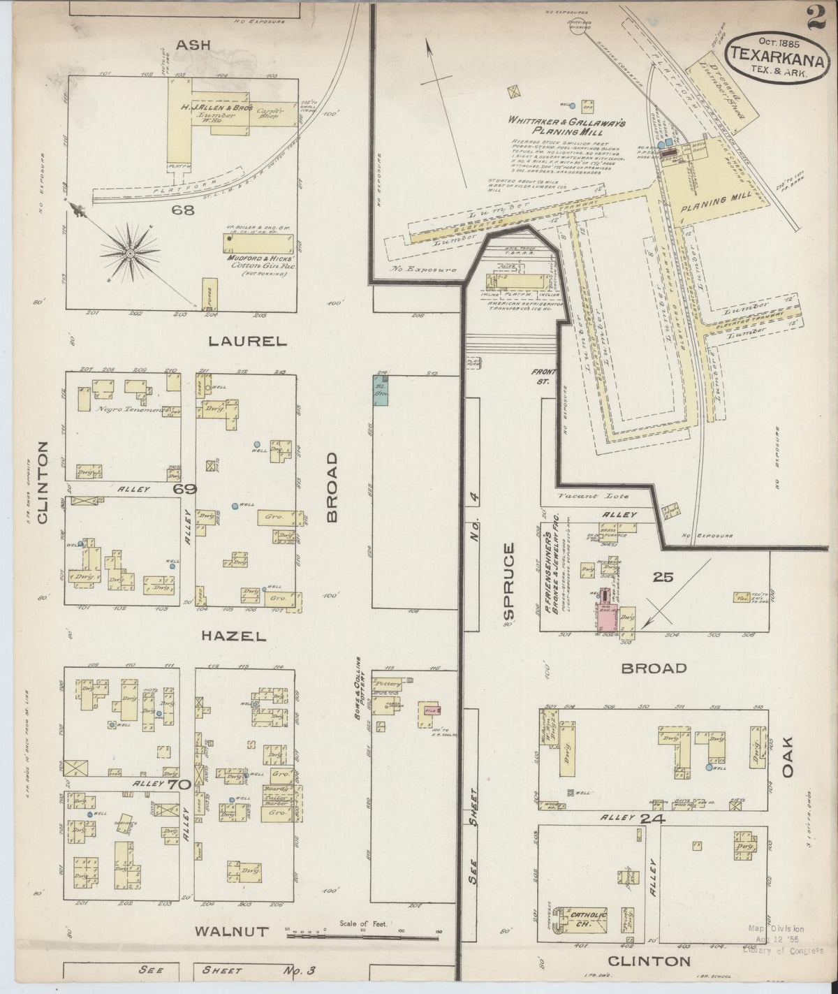Sanborn Fire Insurance Map from Texarkana, Bowie County, Texas (1885), Sheet #0002 - Complete Map Set gallery image, historic Sanborn map, vintage wall art, Texas Texas