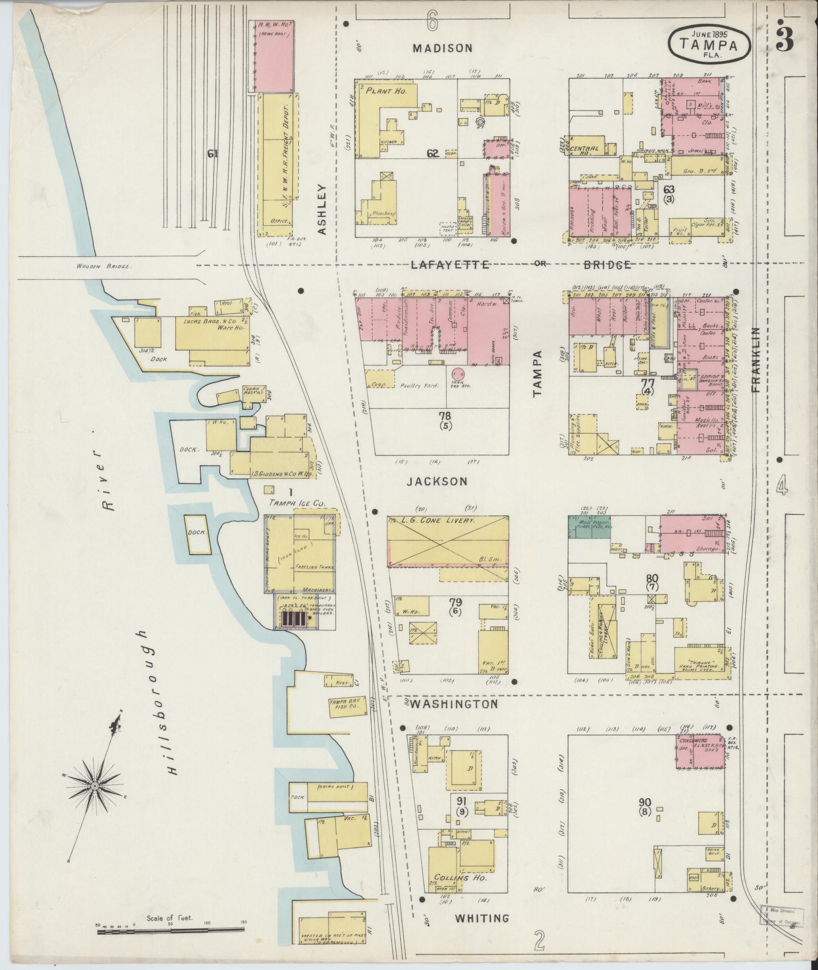 Sanborn Fire Insurance Map from Tampa, Hillsborough County, Florida (1895), Sheet #0007 - Complete Map Set gallery image, historic Sanborn map, vintage wall art, Florida Florida
