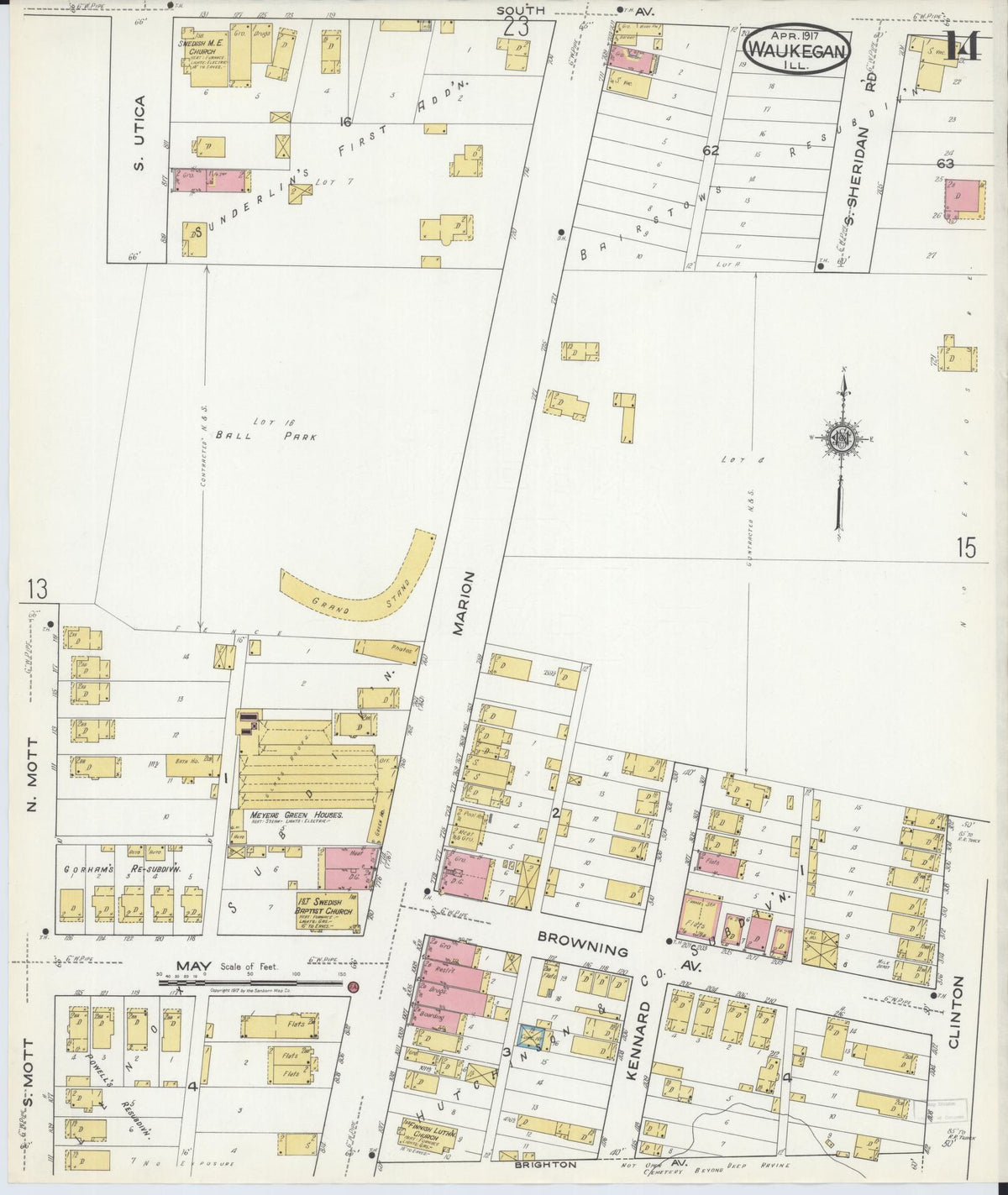 Sanborn Fire Insurance Map from Waukegan, Lake County, Illinois (1917), Sheet #0014 - Complete Map Set gallery image, historic Sanborn map, vintage wall art, Illinois Illinois