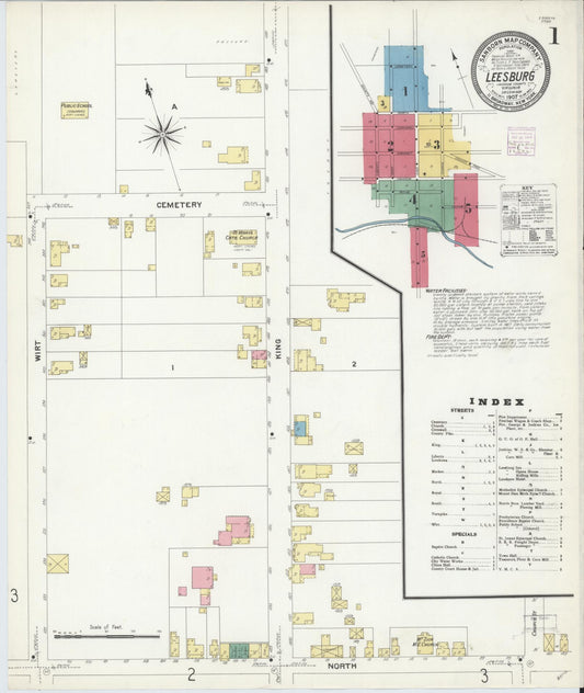 Sanborn Fire Insurance Map from Leesburg, Loudoun County, Virginia (1907), Sheet #0001 - Complete Map Set gallery image, historic Sanborn map, vintage wall art, Virginia Virginia