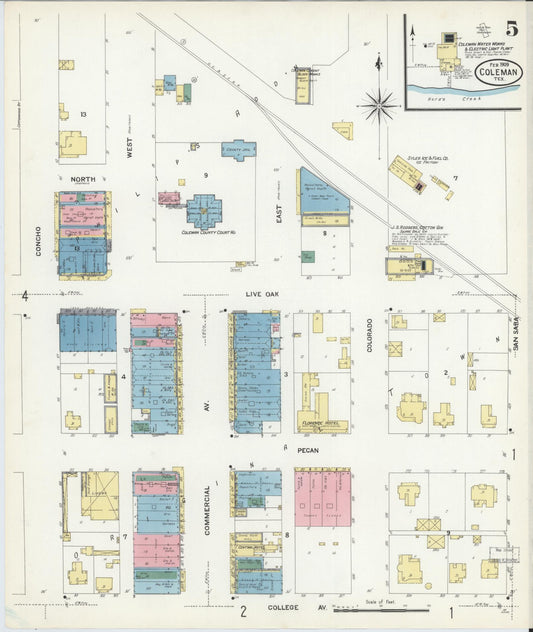 Sanborn Fire Insurance Map from Coleman, Coleman County, Texas (1909), Sheet #0005 - Historic Sanborn Fire Insurance Map Print, vintage old map wall art, antique decor, genealogy gift, Texas Texas map