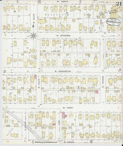 Sanborn Fire Insurance Map from Bloomington, McLean County, Illinois (1896), Sheet #0021 - Historic Sanborn Fire Insurance Map Print, vintage old map wall art, antique decor, genealogy gift, Illinois Illinois map