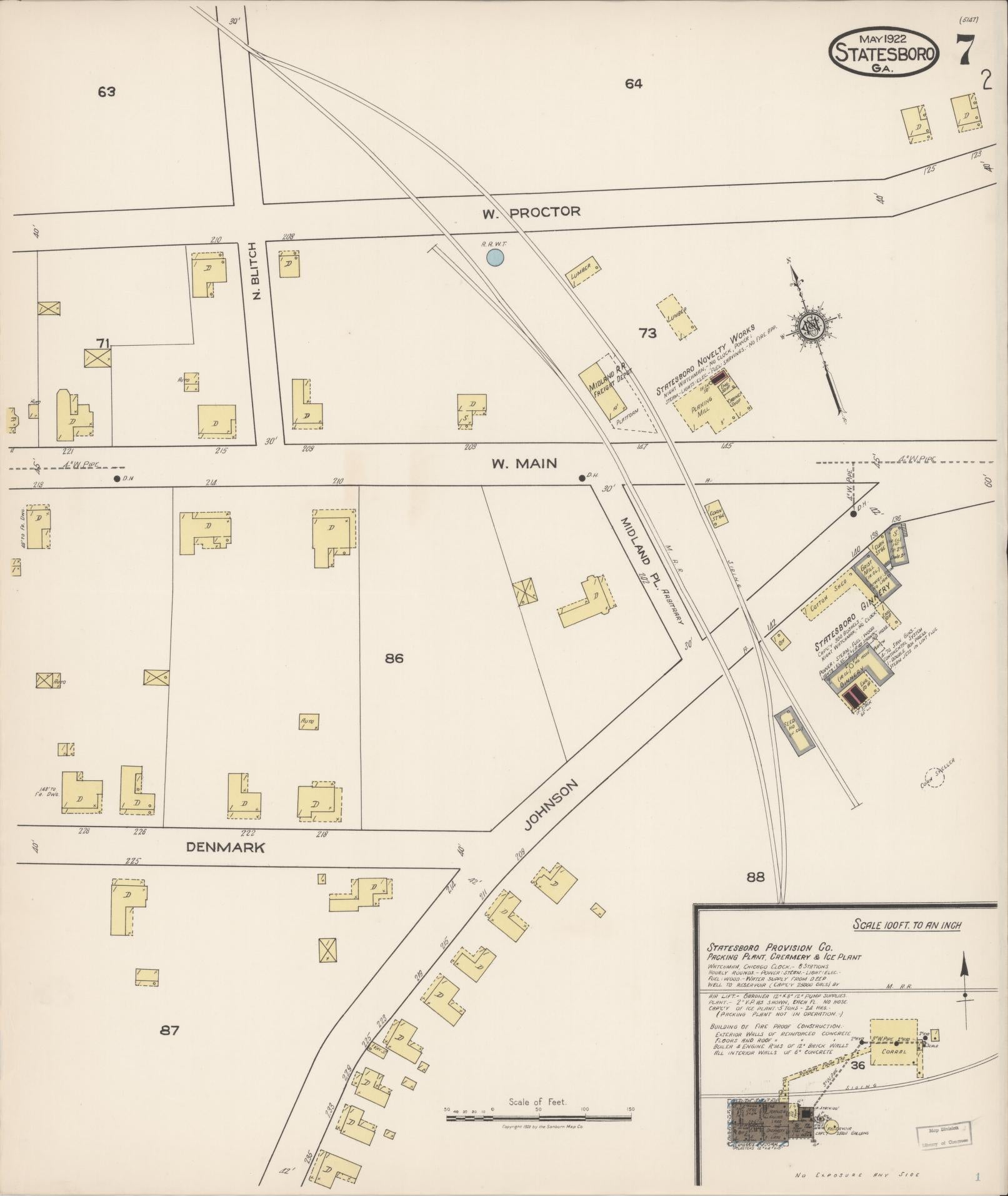 Sanborn Fire Insurance Map from Statesboro, Bulloch County, Georgia (1922), Sheet #0007 - Complete Map Set gallery image, historic Sanborn map, vintage wall art, Georgia Georgia