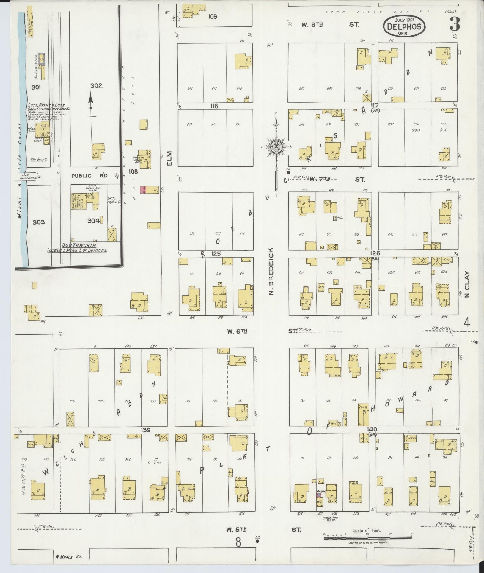 Sanborn Fire Insurance Map from Delphos, Van Wert And Allen Counties, Ohio (1921), Sheet #0003 - Historic Sanborn Fire Insurance Map Print, vintage old map wall art, antique decor, genealogy gift, Ohio Ohio map
