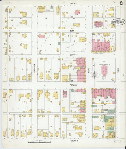 Sanborn Fire Insurance Map from Harrisburg, Saline County, Illinois (1900), Sheet #0002 - Historic Sanborn Fire Insurance Map Print, vintage old map wall art, antique decor, genealogy gift, Illinois Illinois map