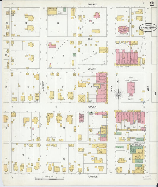 Sanborn Fire Insurance Map from Harrisburg, Saline County, Illinois (1900), Sheet #0002 - Historic Sanborn Fire Insurance Map Print, vintage old map wall art, antique decor, genealogy gift, Illinois Illinois map