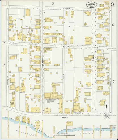 Sanborn Fire Insurance Map from Biloxi, Harrison County, Mississippi (1898), Sheet #0003 - Complete Map Set gallery image, historic Sanborn map, vintage wall art, Mississippi Mississippi