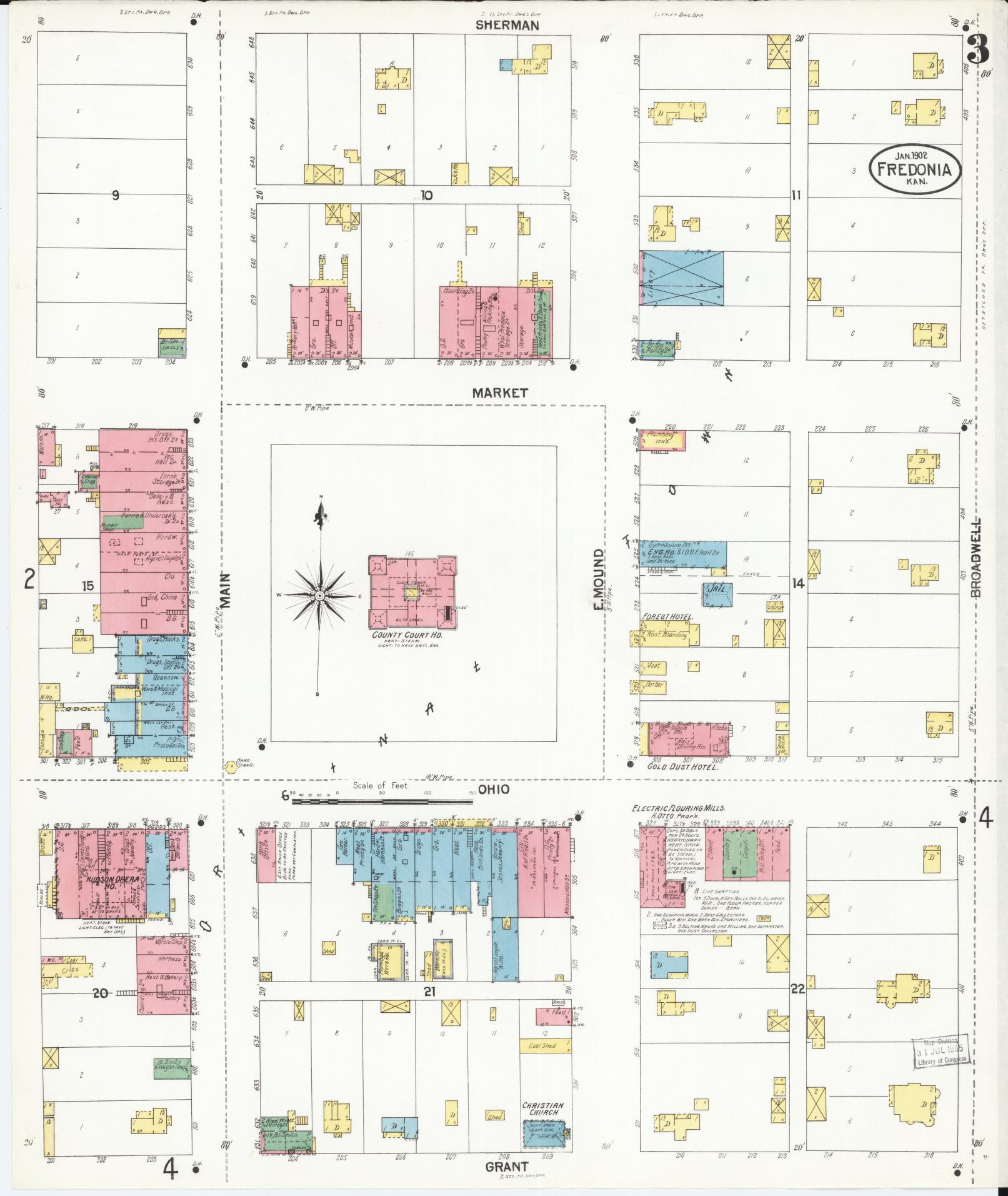 Sanborn Fire Insurance Map from Fredonia, Wilson County, Kansas (1902), Sheet #0003 - Complete Map Set gallery image, historic Sanborn map, vintage wall art, Kansas Kansas