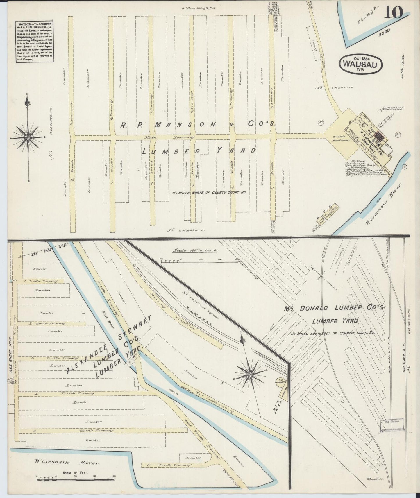 Sanborn Fire Insurance Map from Wausau, Marathon County, Wisconsin (1884), Sheet #0010 - Complete Map Set gallery image, historic Sanborn map, vintage wall art, Wisconsin Wisconsin