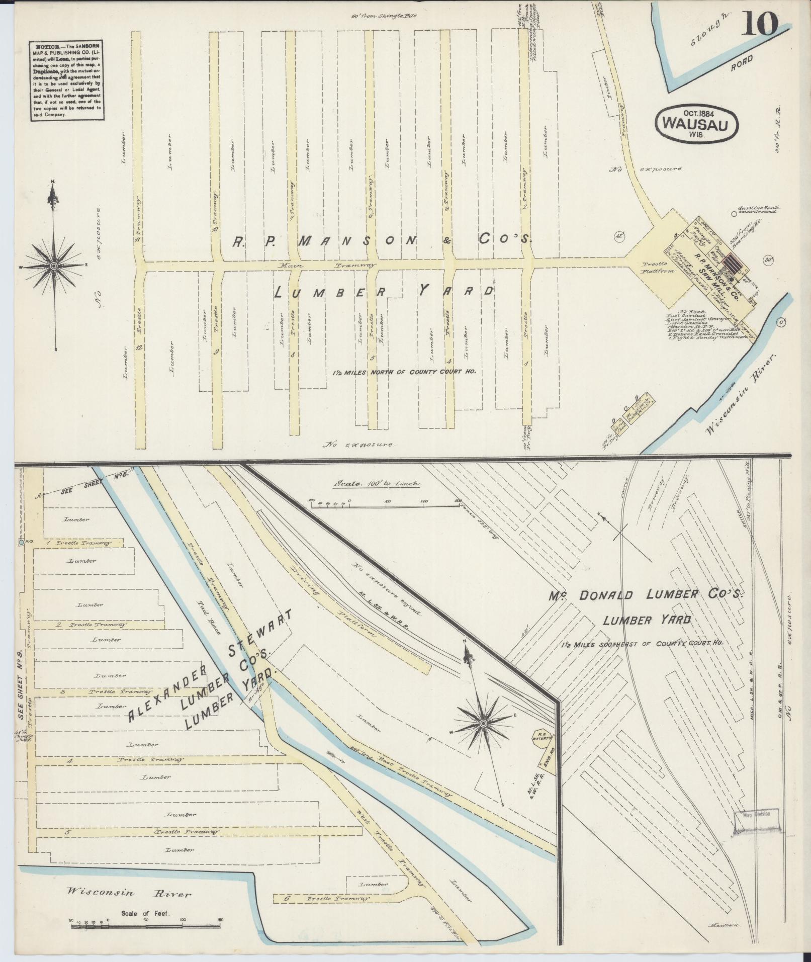 Sanborn Fire Insurance Map from Wausau, Marathon County, Wisconsin (1884), Sheet #0010 - Complete Map Set gallery image, historic Sanborn map, vintage wall art, Wisconsin Wisconsin