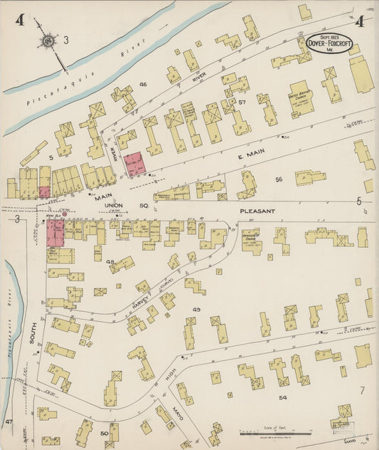 Sanborn Fire Insurance Map from Dover, Piscataguis County, Maine (1923), Sheet #0004 - Historic Sanborn Fire Insurance Map Print, vintage old map wall art, antique decor, genealogy gift, Maine Maine map