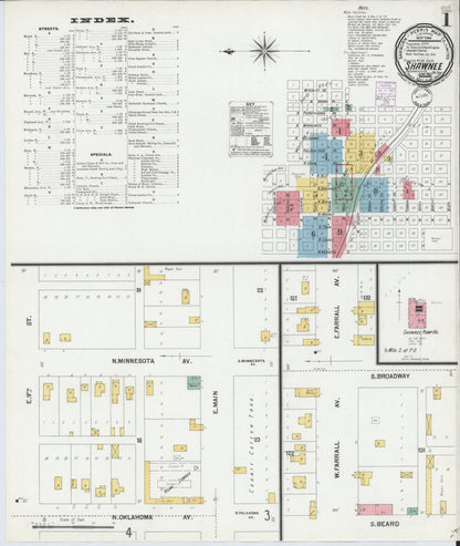 Sanborn Fire Insurance Map from Shawnee, Pottawatomie County, Oklahoma (1901), Sheet #0001 - Complete Map Set gallery image, historic Sanborn map, vintage wall art, Oklahoma Oklahoma