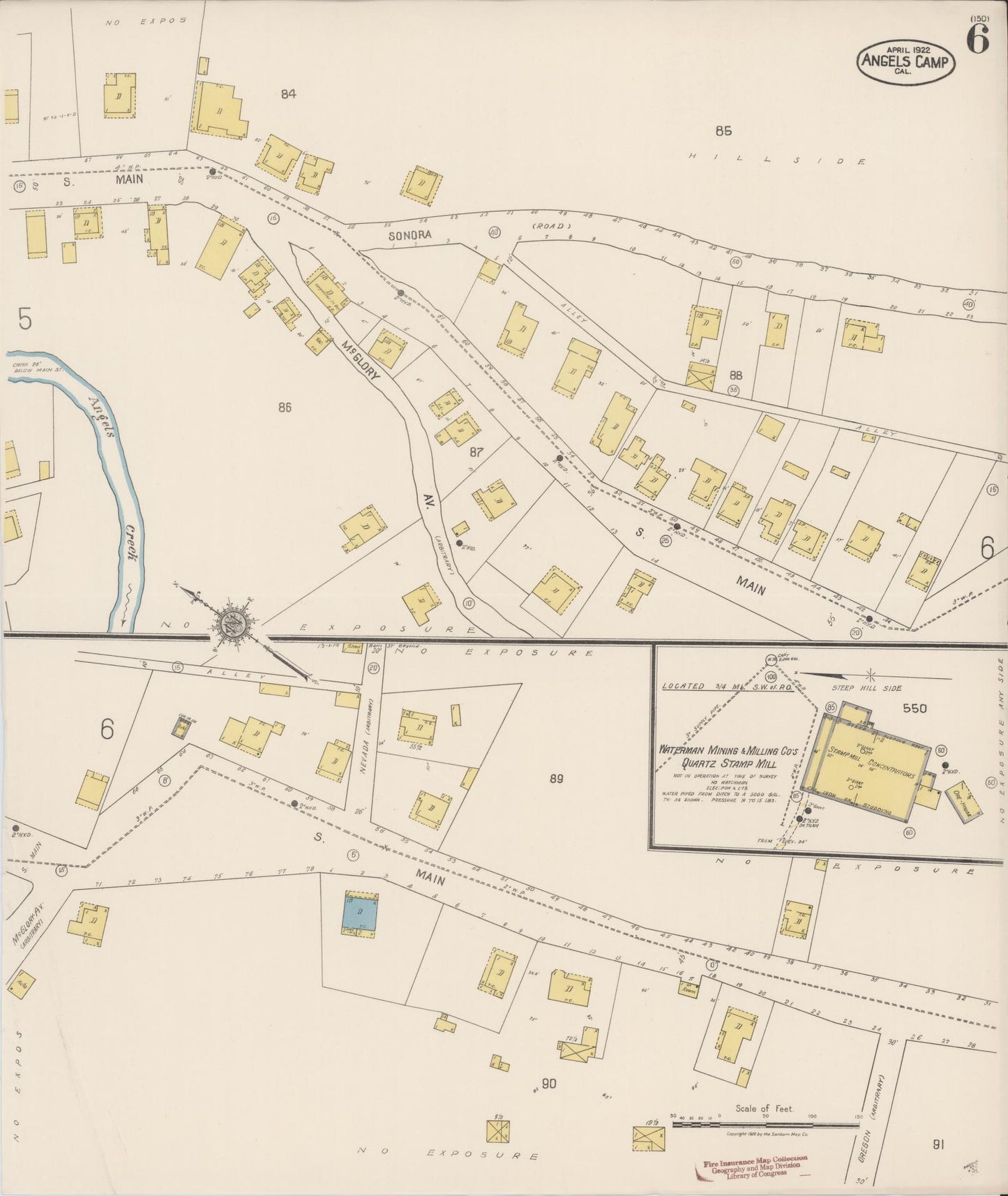 Sanborn Fire Insurance Map from Angels Camp, Calaveras County, California (1922), Sheet #0006 - Historic Sanborn Fire Insurance Map Print, vintage old map wall art, antique decor, genealogy gift, California California map