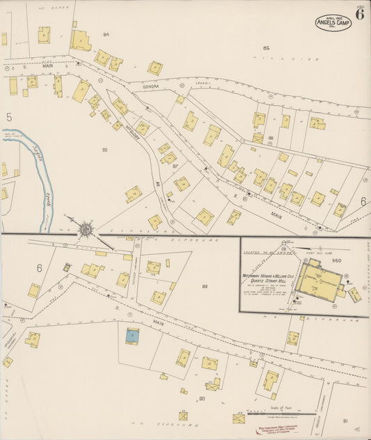 Sanborn Fire Insurance Map from Angels Camp, Calaveras County, California (1922), Sheet #0006 - Historic Sanborn Fire Insurance Map Print, vintage old map wall art, antique decor, genealogy gift, California California map