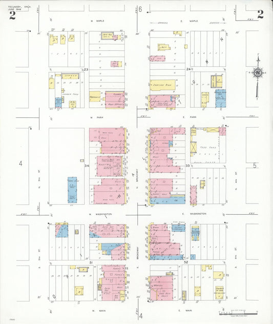 Sanborn Fire Insurance Map from Tecumseh, Pottawatomie County, Oklahoma (1949), Sheet #0002 - Historic Sanborn Fire Insurance Map Print, vintage old map wall art, antique decor, genealogy gift, Oklahoma Oklahoma map