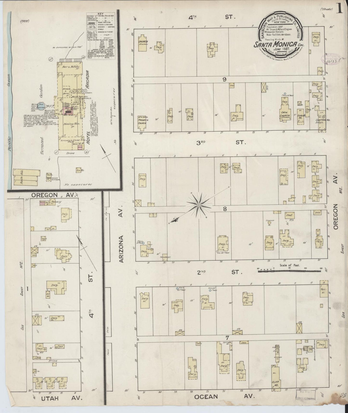 Sanborn Fire Insurance Map from Santa Monica, Los Angeles County, California (1887), Sheet #0001 - Complete Map Set gallery image, historic Sanborn map, vintage wall art, California California