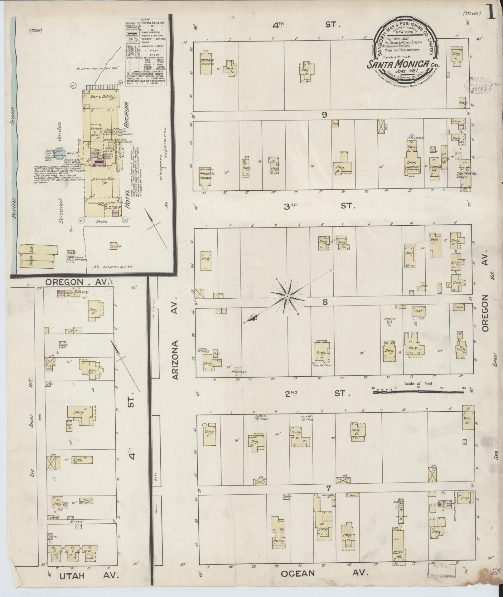 Sanborn Fire Insurance Map from Santa Monica, Los Angeles County, California (1887), Sheet #0001 - Complete Map Set gallery image, historic Sanborn map, vintage wall art, California California