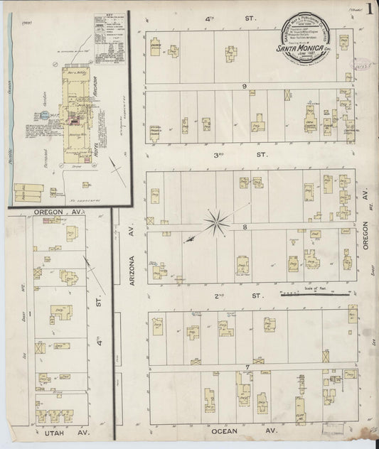 Sanborn Fire Insurance Map from Santa Monica, Los Angeles County, California (1887), Sheet #0001 - Complete Map Set gallery image, historic Sanborn map, vintage wall art, California California