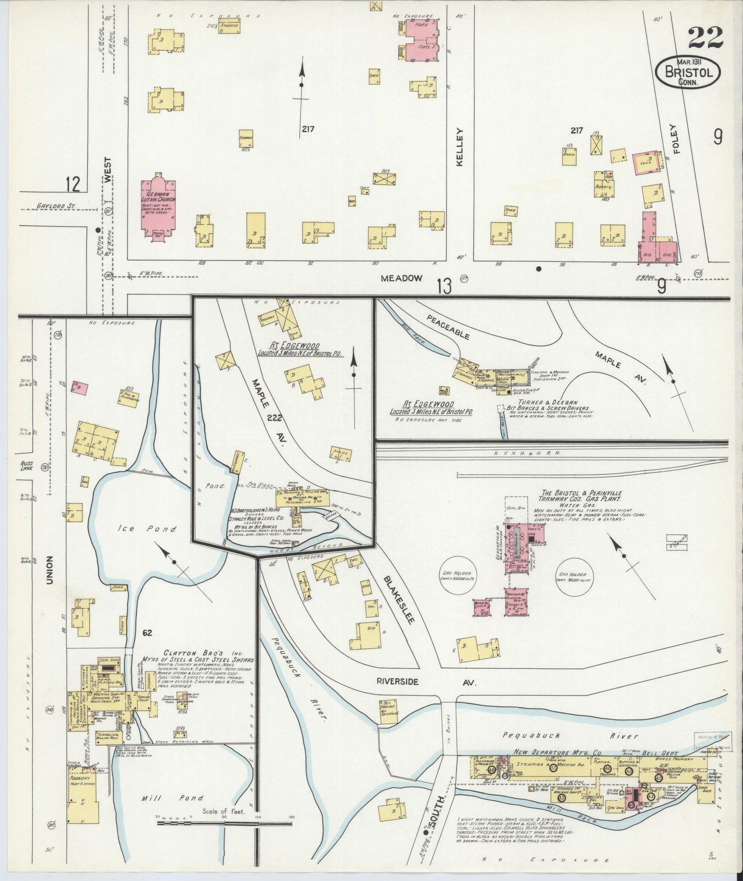 Sanborn Fire Insurance Map from Bristol, Hartford County, Connecticut (1911), Sheet #0022 - Complete Map Set gallery image, historic Sanborn map, vintage wall art, Connecticut Connecticut