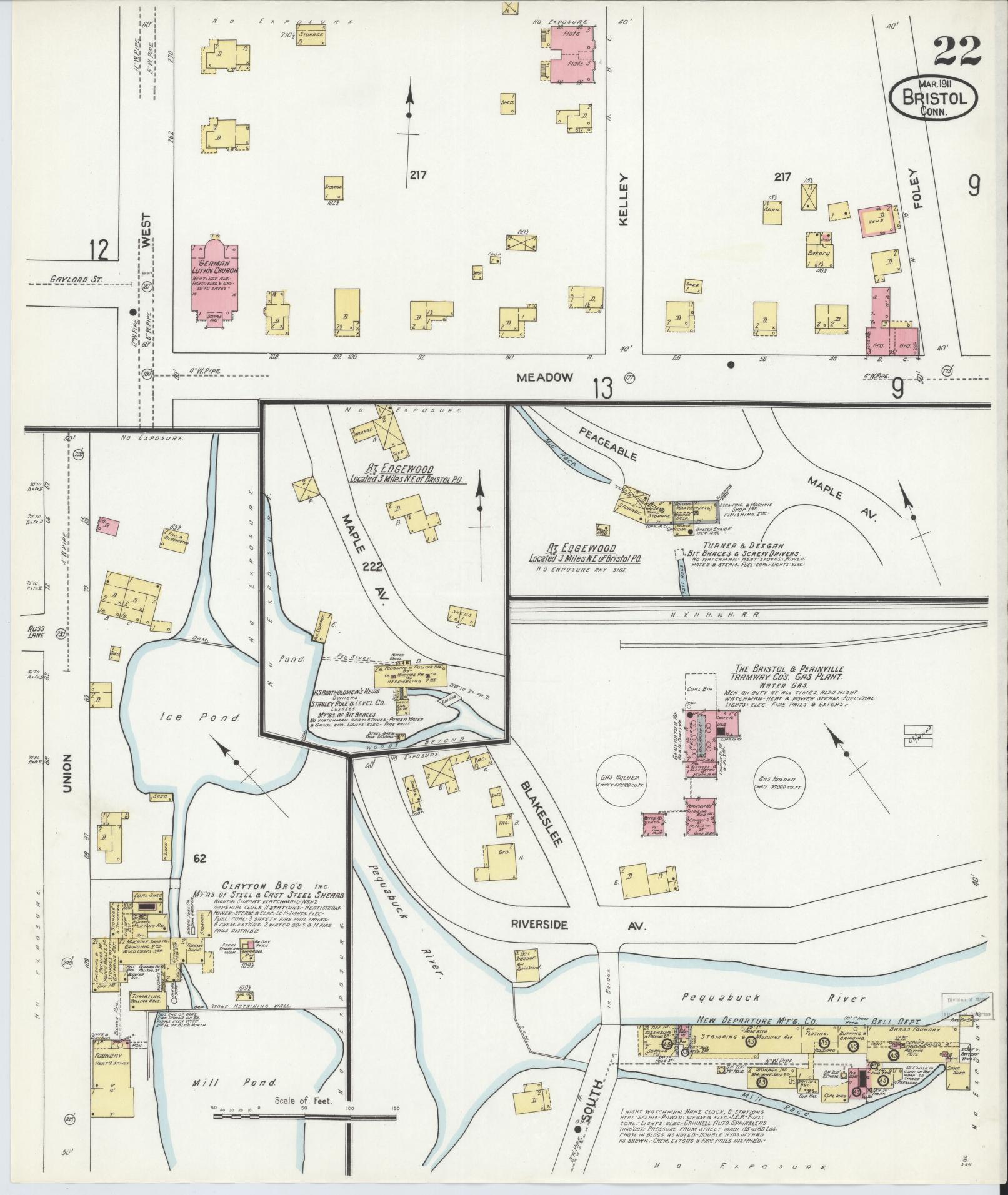 Sanborn Fire Insurance Map from Bristol, Hartford County, Connecticut (1911), Sheet #0022 - Complete Map Set gallery image, historic Sanborn map, vintage wall art, Connecticut Connecticut